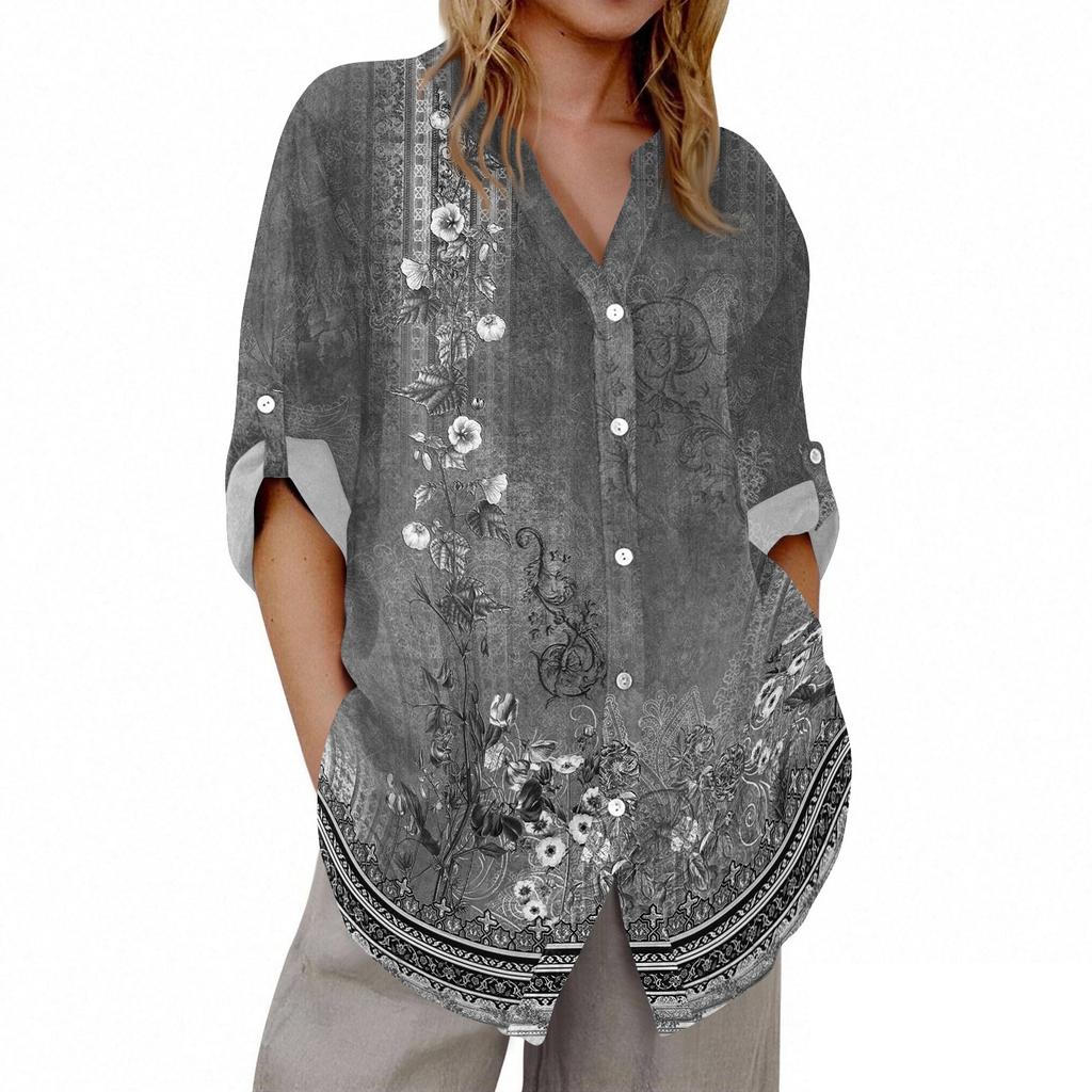 Damen V-Ausschnitt 3/4 Ärmel Bedruckter Cardigan