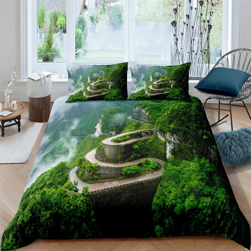 Beautiful Scenery Bedding Set Bed Cover Floral Trees Duvet Cover with Pillowcase 2/3Pcs King Bedclothes Polyester Quilt Cover