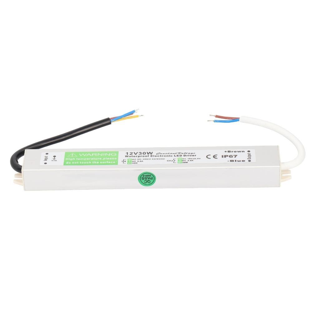 30W Waterproof Power Supply AC90-250V Input 12V/24V DC LED Driver Transformer Aluminum Durable Low Voltage Transformer