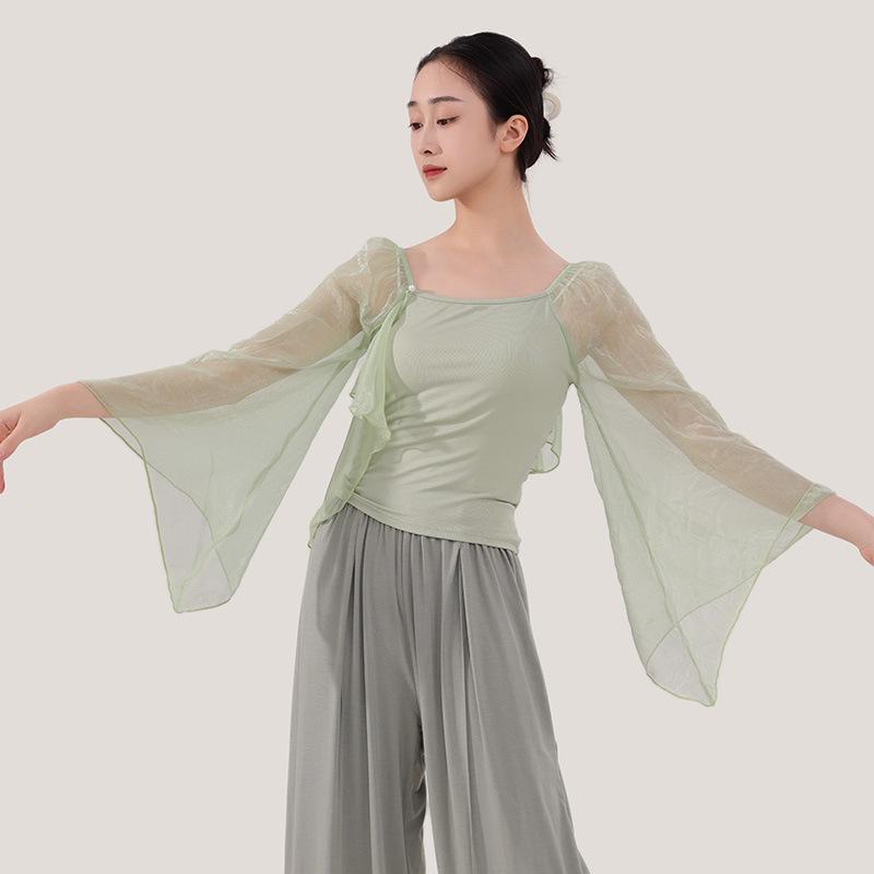 Women's Mesh Long Sleeve Dance Top - Body Shaping, Autumn/Winter, Classical Chinese Style