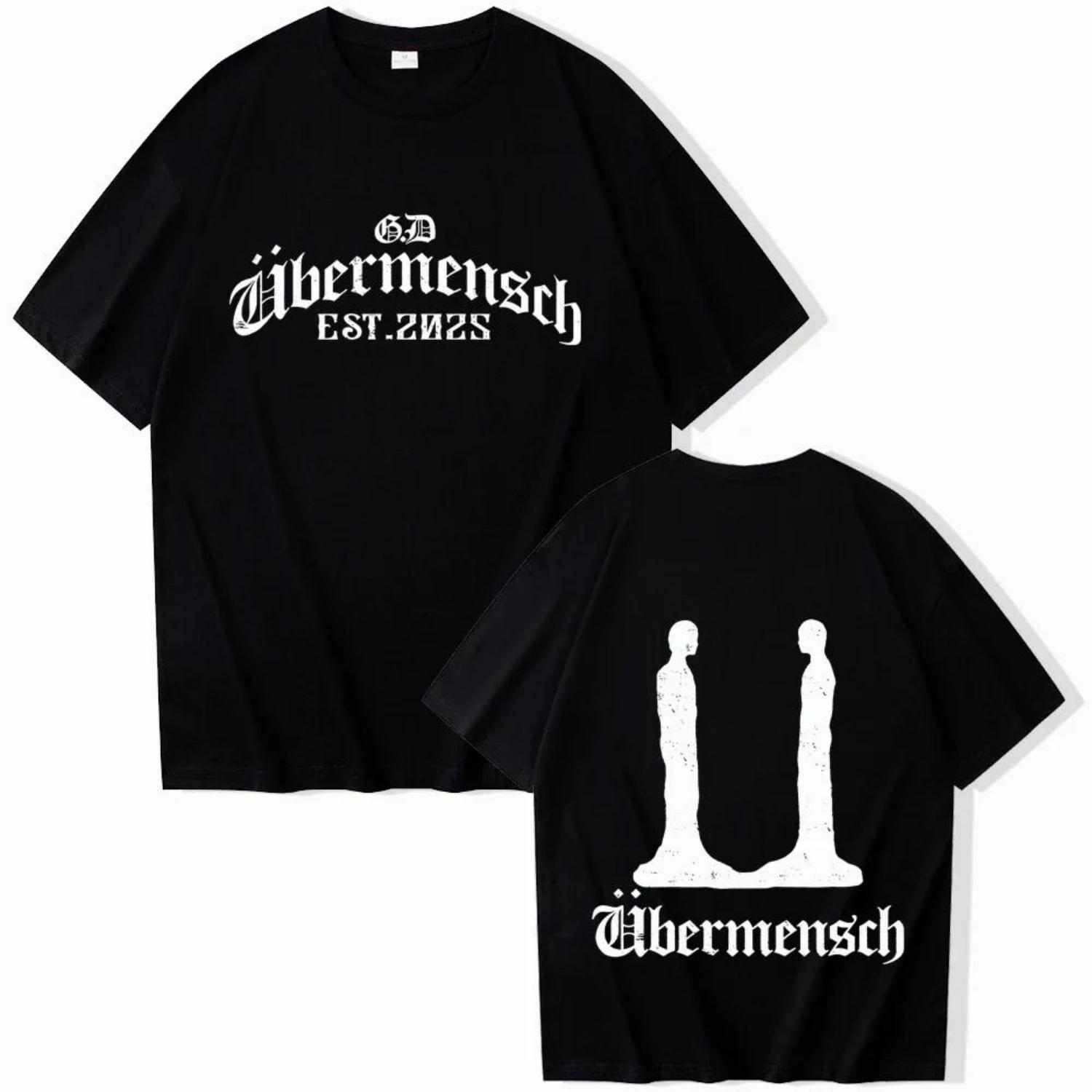 Футболка Gdragon-Ubermensch 2025 Мужская Женская Харадзюку Круглый вырез Летняя Повседневная Футболка S чёрный
