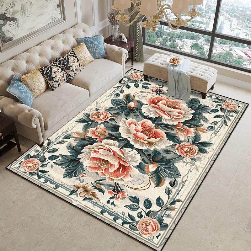Vintage Europese Pioen Vloerkleed – Luxe Bloemenkleed, Wasbare Vloermat voor Woonkamer, Slaapkamer, Badkamer Home Decor 80x160cm(31x62in)