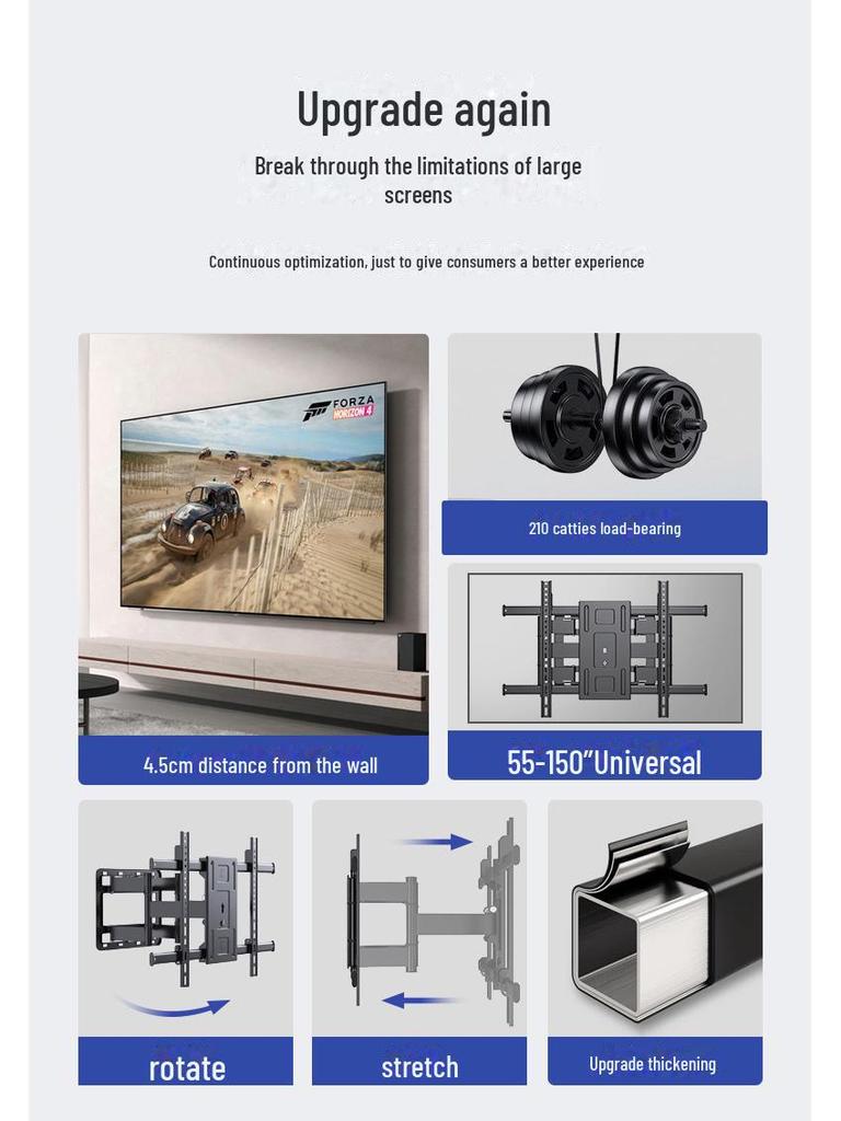 Ultra-Thin Telescopic Rotating Wall Mount Bracket for 65-100 Inch TVs