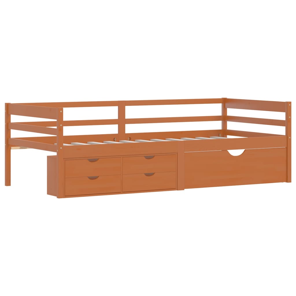 Solid Wood Bed with Drawers Honey Brown Pine 90 X 200 Cm