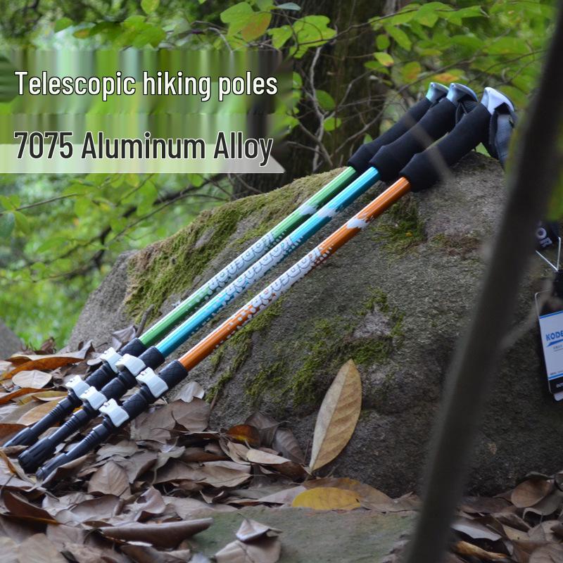Baston de trekking telescopic din aliaj de aluminiu 7075 - Ușor, portabil, pliabil, blocare externă pentru drumeții, schi și alpinism.
