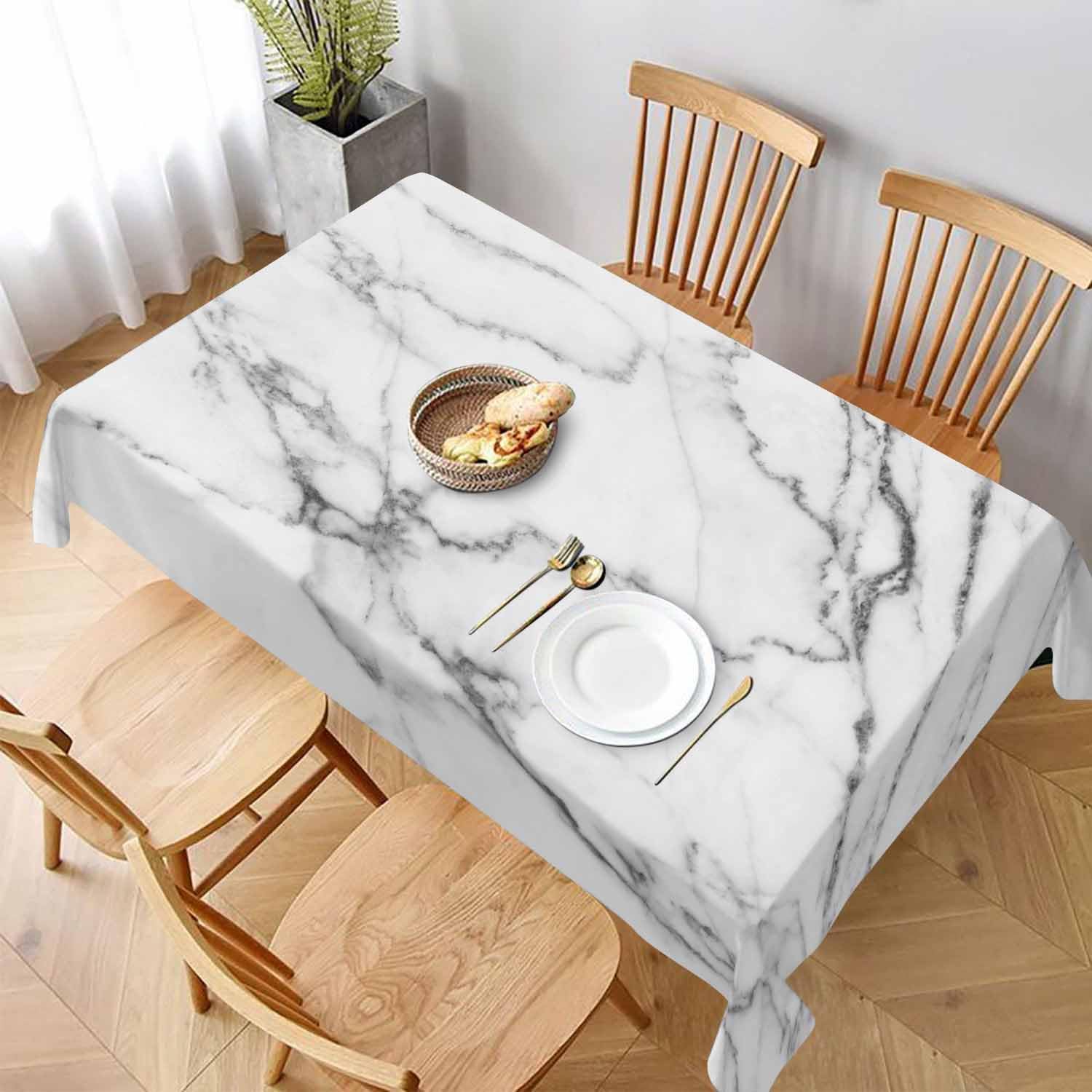 Jingyue Pet Unisex White/Gray Abstract Marble Texture Rectangle Tablecloth For Table Decor Washable Kitchen Dining Tablecloth Holiday Party Decor