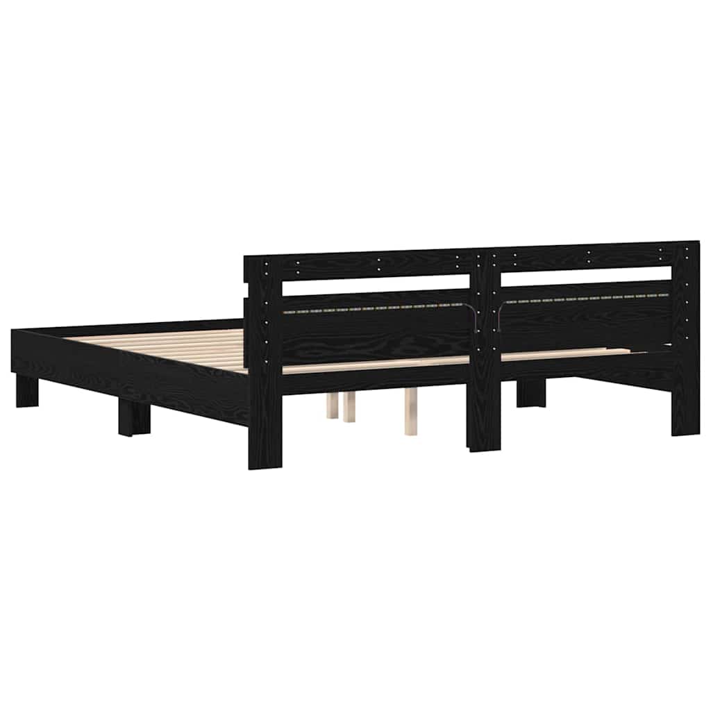 Bed Frame in Black Oak Finish 200 x 200 cm Engineered Wood