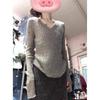 Gray Neck Knitted Sweater Spring Lazy Style Versatile Slim-fitting Long-sleeved Inner Top Women's Bottoming Shirt