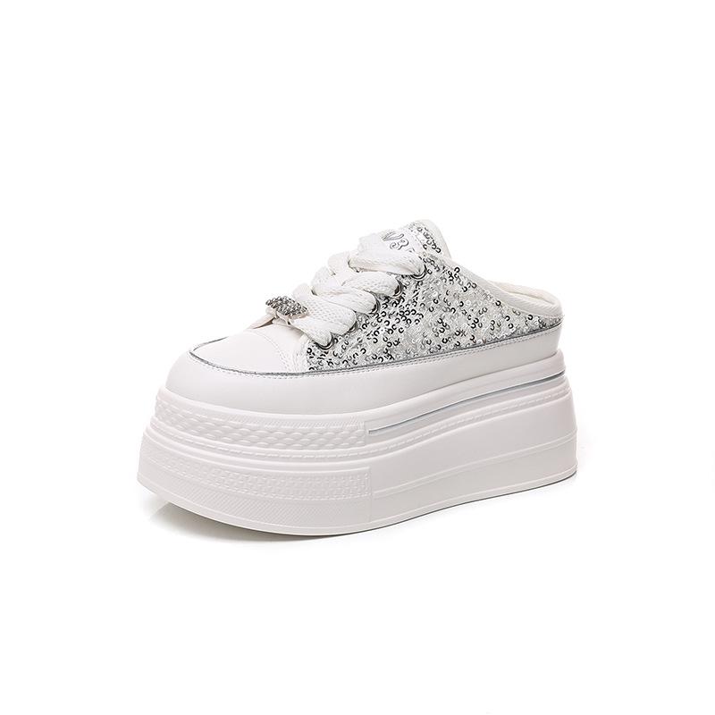 

8090 bag head half slippers women s outer wear summer new fashion versatile high sense thick bottom inner height increase cool slippers women 39 серебряный