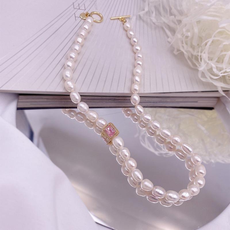 New Rice Grain Freshwater Pearl Emerald Necklace Dongdaemun Fashion Necklace Temperament Micro-inlaid Zircon Bracelet