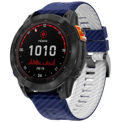 For Garmin Fenix 7X Quickfit 26mm Carbon Fiber Texture Watch Strap Adjustable Silicone Band