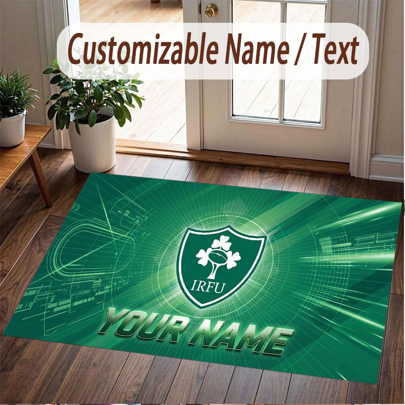 Custom Rug Ireland Rugby Pattern Print Name Text Soft Non‑Slip Floor Carpet for Home Indoor Decoration