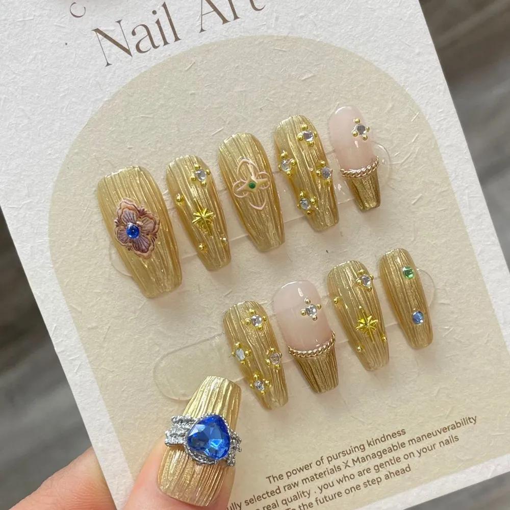Handmade Luxury French Press On Nails With Design Reusable Adhesive False Nail Tips Y2K Girl Nail Art