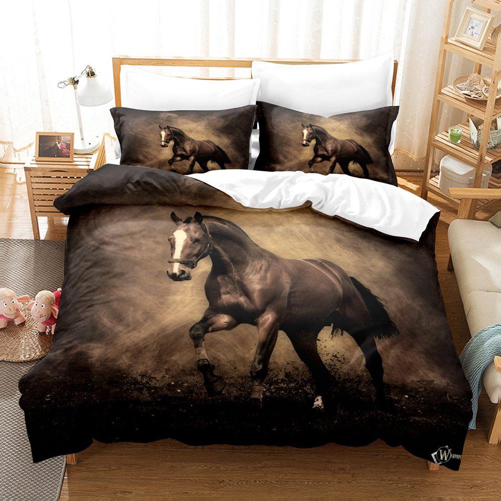 Three-Piece Set Of 3D Digital Animal Horse Print Bedding