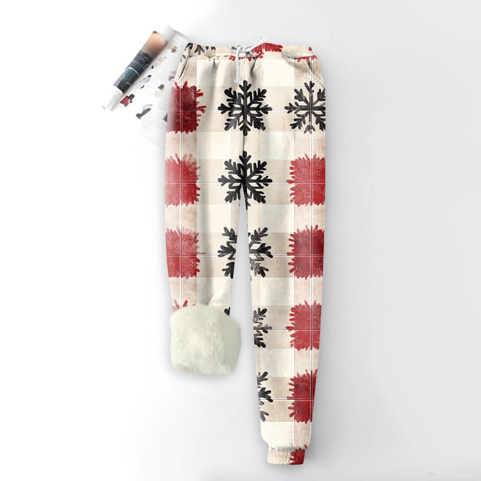 

Женские модные рождественские спортивные свободные утолщенные теплые флисовые брюки с принтом XXL киноварь