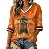 Women's Casual Halloween Print V-Neck T-Shirt