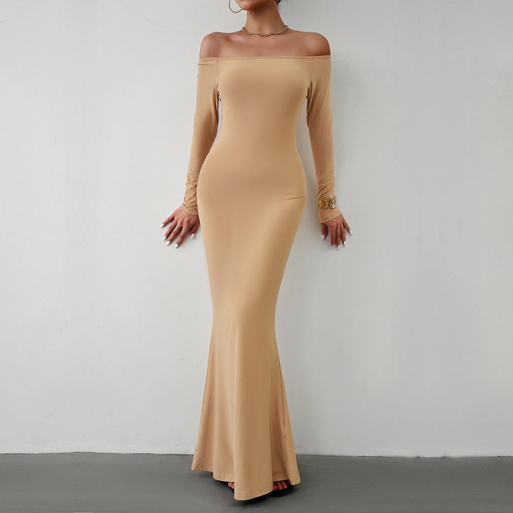 Dámské podzimní zimní sexy elegantní úzké úzké šaty s dlouhým rukávem bez ramen