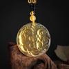 Obsidian Gossip Pendant Necklace Carving Dragon and Phoenix Shape Lucky Amulet Jewelry Six-Character Mantra Pearl Jewelry