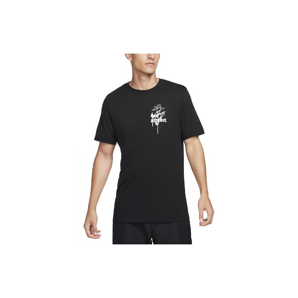 Nike Dri-FIT Logo Print Ribbed Crew Neck Sports Short Sleeve T-Shirt Men Tops Black FN0856-010