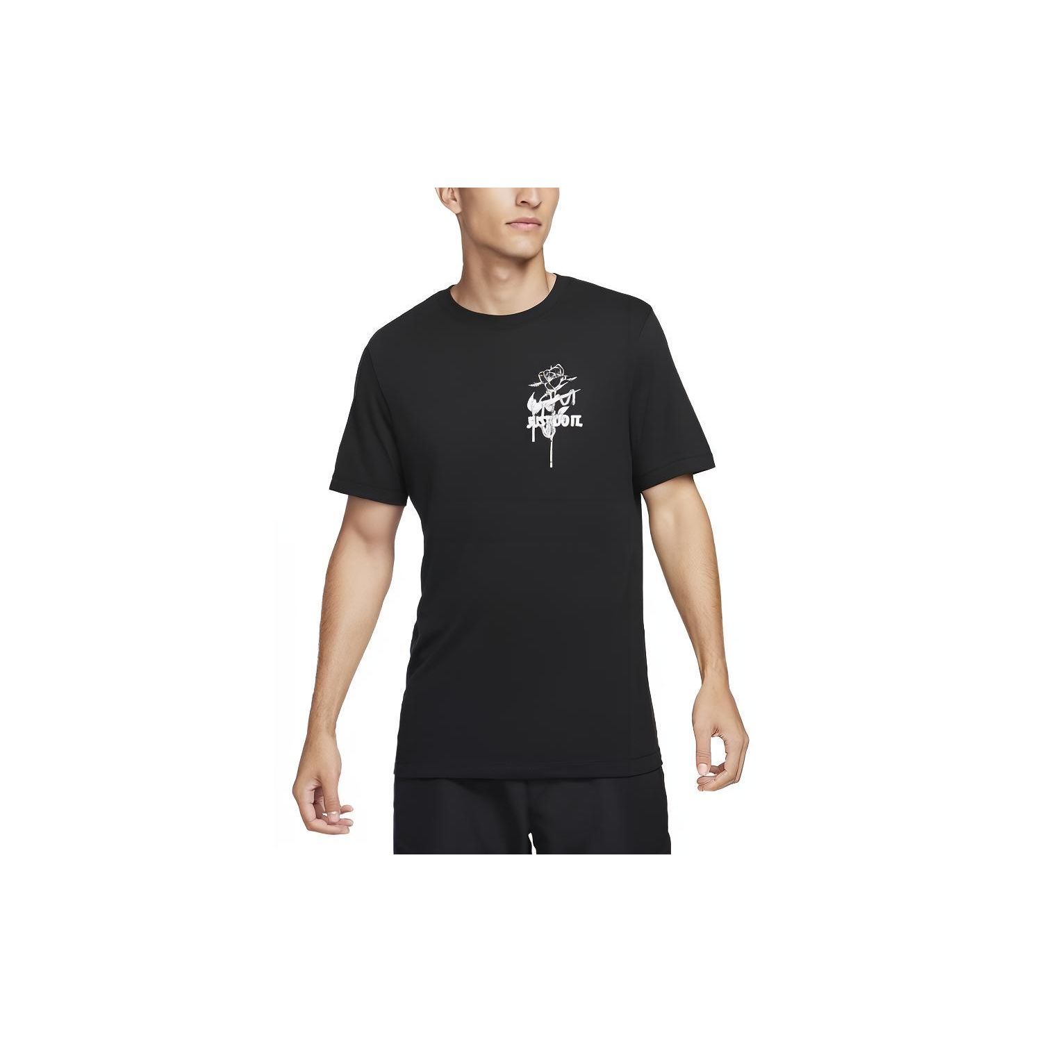

Nike Dri-FIT Logo Print Ribbed Crew Neck Sports Short Sleeve T-Shirt Men Tops Black FN0856-010 M