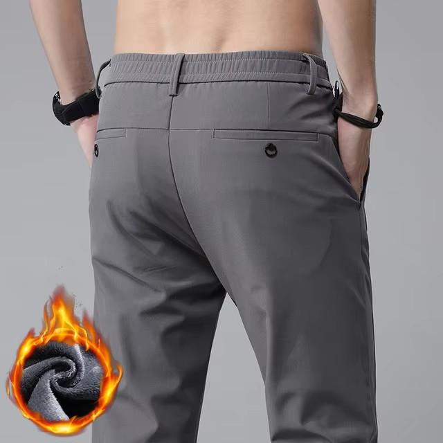 Winter Fleece Golf Casual Pants Men Business Slim Stretch Jogger Thick Trousers Korean Classic Elastic Waist Velvet Male Pants