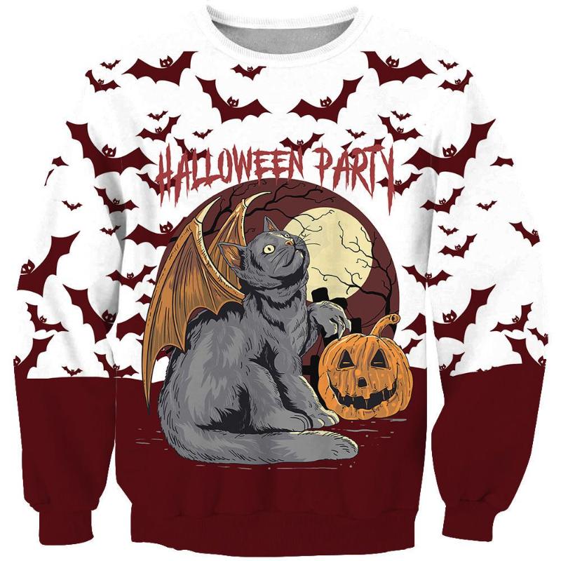 

New Autumn Halloween Digital Printed Tops Fashionable Versatile Round Neck Sweatshirt Trendy S