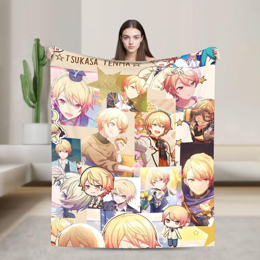 Tsukasa Tenma Flannel Blankets  Warm Bedding Throws for Couch Bed Travel Funny Bedspread Sofa Bed Cover