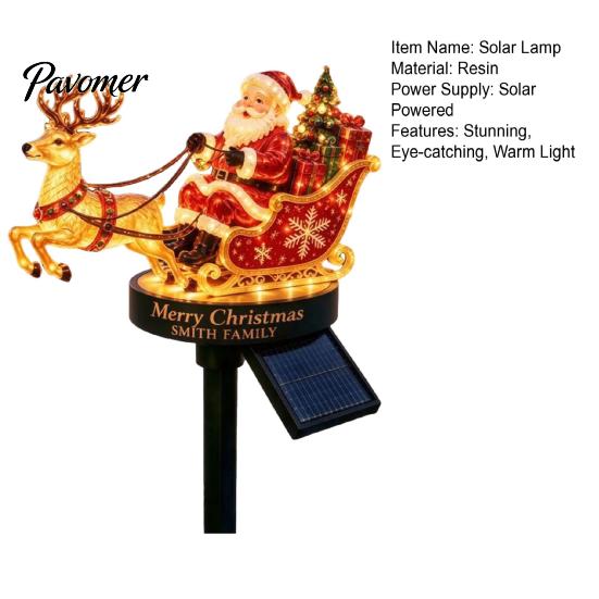 Energy Saving Solar Courtyard Decor Santa And Reindeer Sleigh Garden Stake Light, Warm LED Christmas Pathway Powered Holiday Lighting Lamp,