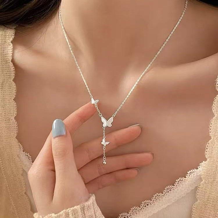 925 Sterling Silver Butterfly Tassel Necklace - High-End Luxury Clavicle Chain for Women 2025