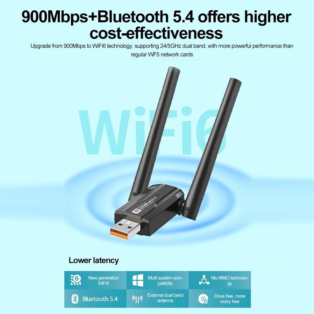 USB WiFi Adapter 5G&2.4G 5dBi Antenna Bluetooth 5.4 Adapter for PC Computer Windows USB Ethernet Network Card WiFi Dongle