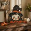 Reusable Wood Holiday Ornaments Halloween Tiered Tray Decorations, Wooden Tabletop Ornaments, Vintage Centerpiece Cute Ghost And Pumpkin Figures