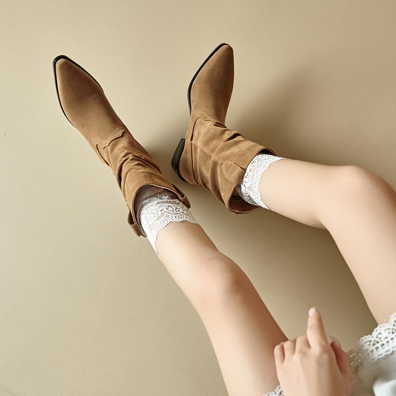 Women's High-heeled Short Boots Autumn and Winter New Suede Large-size Casual Roman Boots