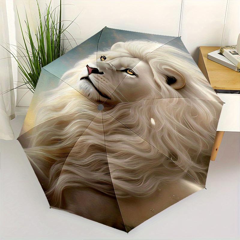 

White Lion, Fantasy Art Theme 8 Bone Hand Automatic Folding Fashion umbrella, Compact and Portable Design, A Perfect Gift for Birthday, Chri