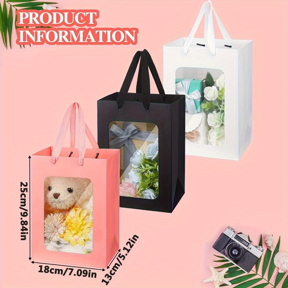 8pcs Gift Bags with Transparent Window Handles White/ Pink Gift Wrap Tote Bags for Birthday Party Favor Bags Weddings Present Festivals Party