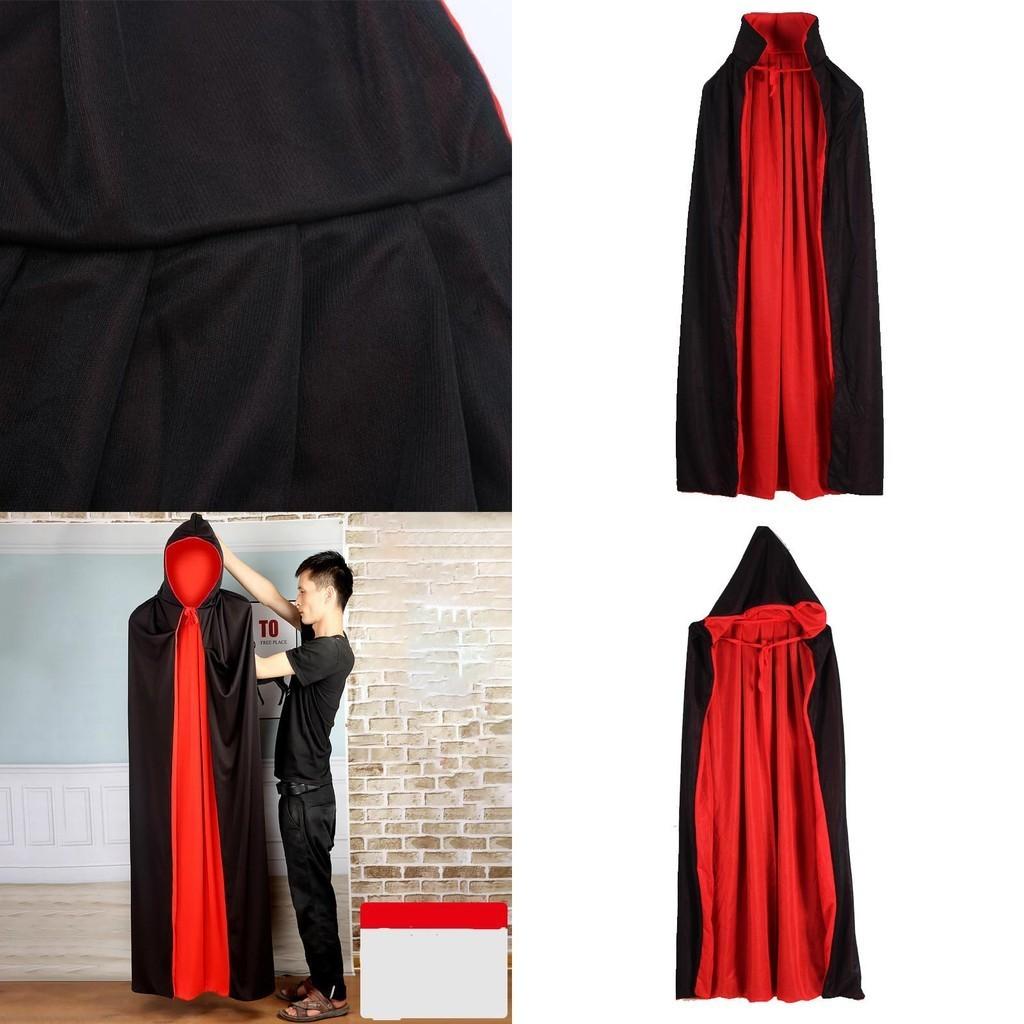 Halloween Vampire Cloak Hooded Cape For Adult And Kids Reversible Black And Red Cosplay Costume