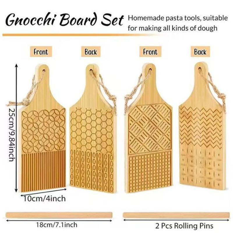 1 Set Bamboo Pasta Making Tools Gnocchi Board Dough Sheeter Kitchen Noodle Maker Shaper Bamboo Chopping Board For Home Use