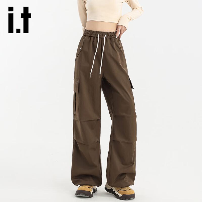 izzueit Women's Pleated High-Waisted Wide-Leg Cargo Pants