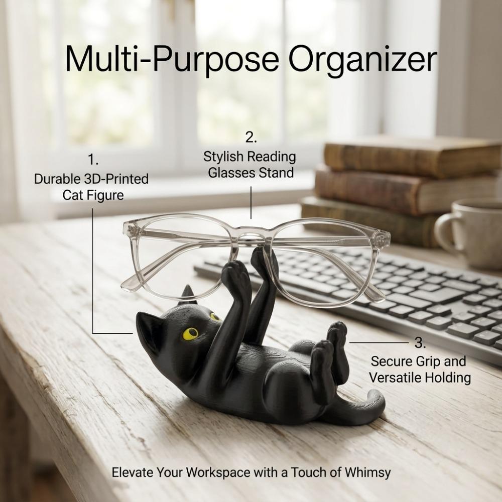 Cute Kitten‑Shaped Desktop Phone Holder 1Pc, 3D Printed Reclining Black Cat Design, Aesthetic Animal Smartphone Stand