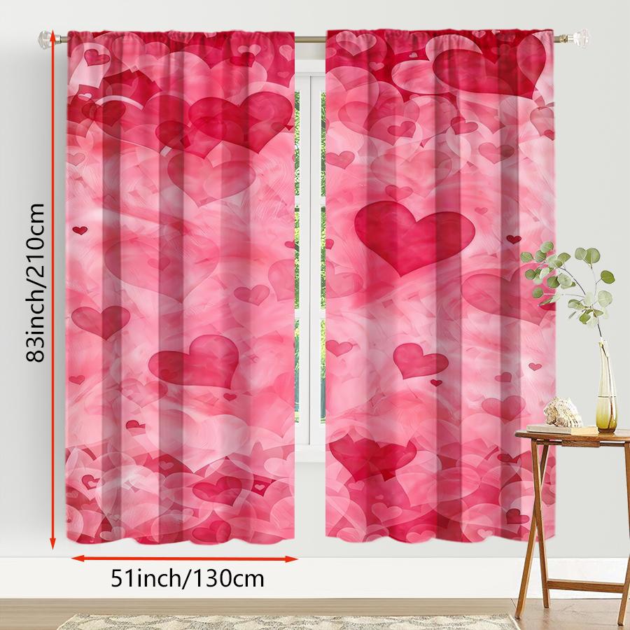 2pcs Pink watercolor heart-shaped curtains   gentle atmosphere   living room and bedroom   decorative with drawbar pockets
