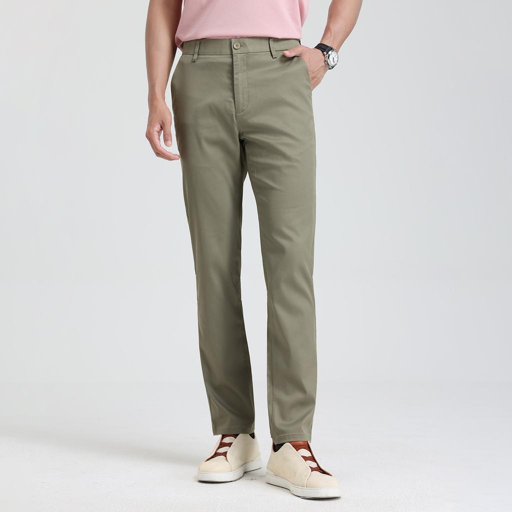 Langdeng men's spring and summer smooth, breathable, comfortable straight leg casual pants made of Lyocell and cotton