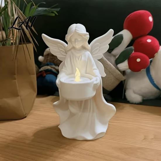 Elegant Winged Angel Ornament Figurine Candle Holder 3D Printed PETG Modern Home Aesthetic Decoration Sculptural Stable Base Decorative for Desktop