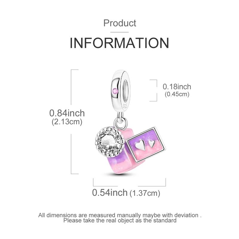 Original Charmscopper White Zircon Pink Dv Camera Pendants Fit Charm Platabracelets For Women Women Jewelry Making Diy