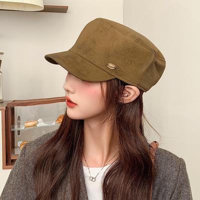 Neuer Japanischer Retro Schlichter Vielseitiger Reiterhut Wildleder Flacher Hut für Damen Frühher Herbst Malermütze Schiebermütze für Damen