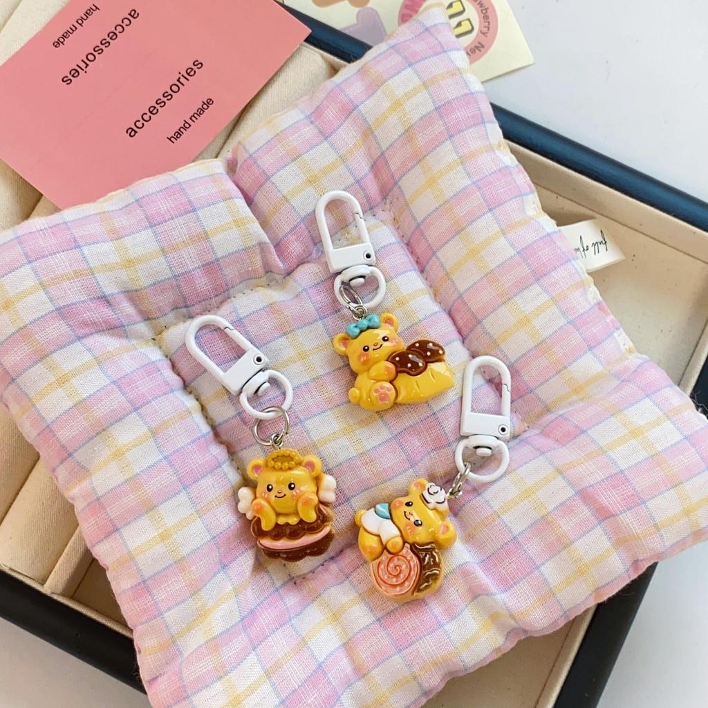 Sweet Pink Chocolate Bear Keychain Pendant - Cute Heart Ornament for Schoolbags & Bestie Gifts