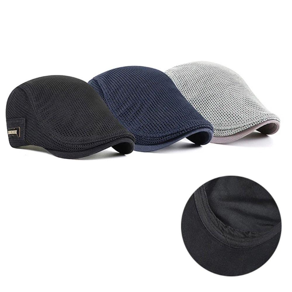 Korean Style Men Beret Hat British Style Forward Peaked Cap Adjustable Mesh Flat Cap  Summer