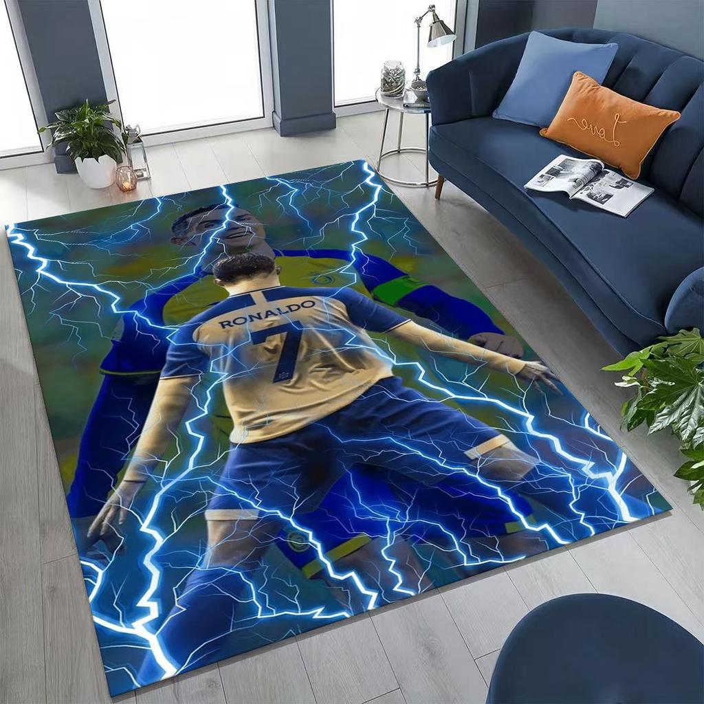 3D Goat Football Star R-Ronaldo Cartoon Art Carpet Rug for Bedroom Living Room Sofa Home Doormat Decor,Large Non-slip Floor Mat