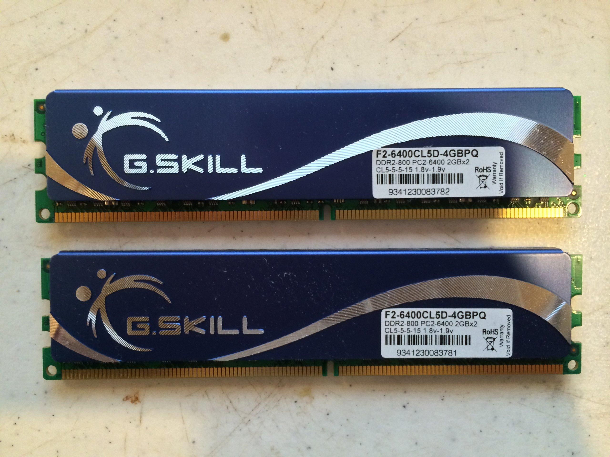 

G.SKILL 4GB (2 x 2GB) 240-Pin SDRAM DDR2 800 (PC2 6400) Dual Channel Kit Desktop Memory Model F2-6400CL5D-4GBPQ