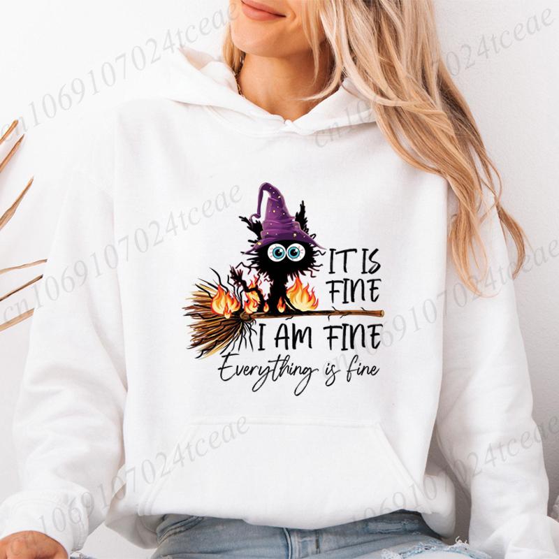 

Харадзюку Новая Мода Толстовка Хэллоуин Саркастичный Кот Женские Хип-хоп Толстовки Свободная Повседневная Спортивная Толстовка Уличная Одежда S