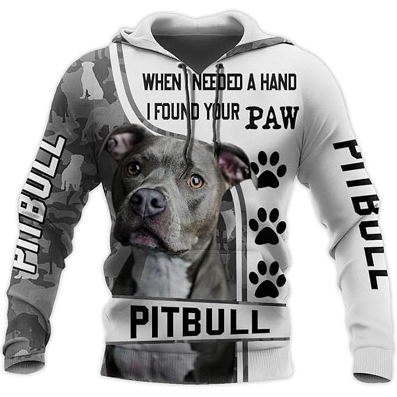 

3D-печать по всей поверхности персонализированная толстовка с капюшоном с изображением питбультерьера для мужчин с длинным рукавом пуловер свитшот подарок для любителей собак XL