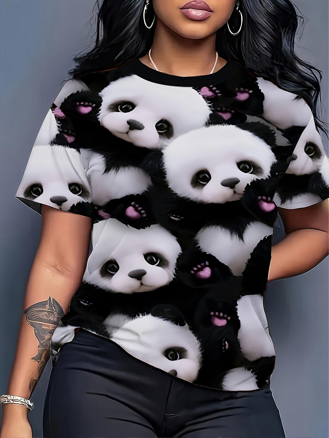 

Women s Y2K Panda T-Shirt - Soft Plush Panda Head ; Pink Paw Print Short Sleeve Top. Loose Fit Crew Neck Blouse Suitable for Panda Lovers. Casual Stre S дубильная кора